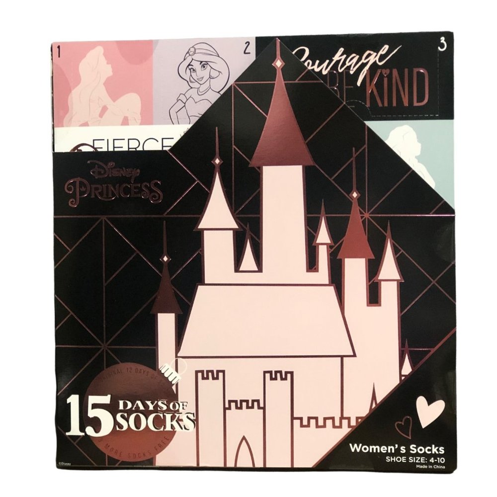 Disney Princess Castle- Advent Calendar 15 Days of Socks Womens Size 4-10